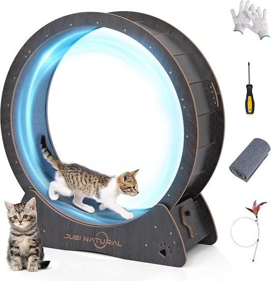 Cat Exercise Wheel, 33.9" Cat Running Wheel for Indoor Cats with Quiet Carpeted Runway, Cats Treadmill Wheels with Locking Mechanism, Cat's Weight Loss and Health - Black