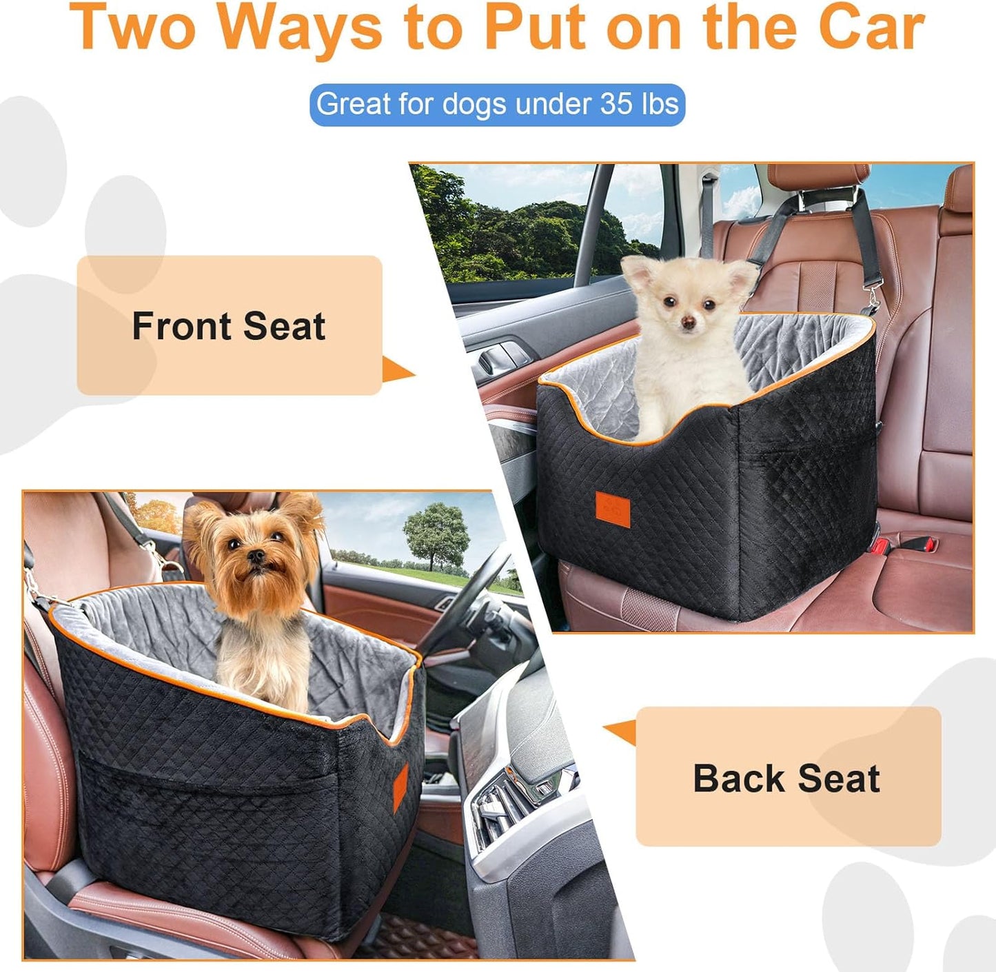 Dog Car Seat for Small Dogs, Memory Foam Booster Dog Seat for Dogs up to 35 lbs, Elevated Pet Car Seat, Travel Safety Pet Seat with Washable Removable Cover, Storage Pockets (Red)