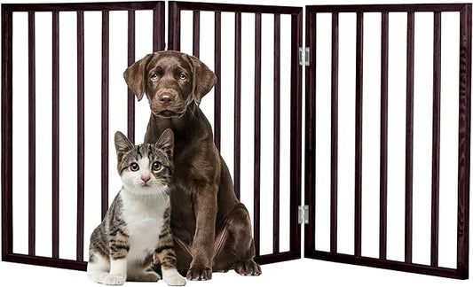 3-Panel Indoor Foldable Dog Fence for Stairs, Hallways, or Doorways - 54x24-Inch Wood Freestanding Dog Gates by PETMAKER (Brown)
