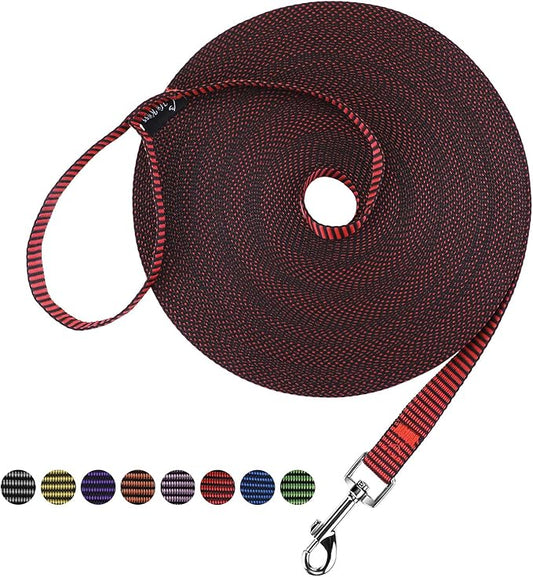 Hi Kiss Dog/Puppy Obedience Recall Training Agility Lead - 15ft 20ft 30ft 50ft 100ft Training Leash - Great for Training, Play, Camping, or Backyard(50ft,Black_red)
