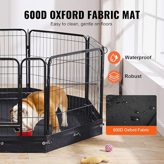 VEVOR Dog Playpen, 8 Pcs 24 x 24 in Panels Foldable Metal Pet Exercise Pen, Dog Fence Indoor and Outdoor Pen with Door, Storage Bag and Bottom Pad, Pet Playpen for Dogs, Cats and Other Small Animals