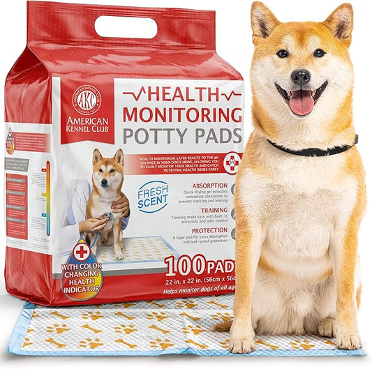 American Kennel Club Advanced Puppy Pads with Color-Changing Health+ Indicator and Ultra Absorbent Quick Dry Gel – 22''x22'' Leakproof Training Pads for Dogs – Fresh Scented – 100 Count