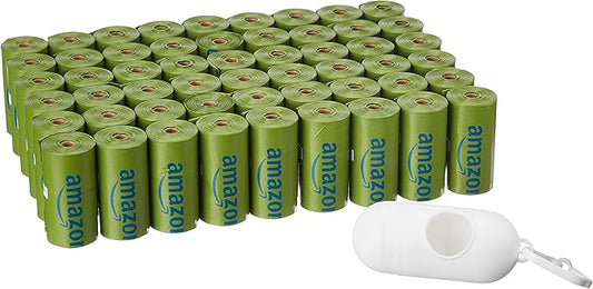 Amazon Basics Premium Leak Proof Dog Poop Bags with Dispenser and Leash Clip, Talcum Powder Scented, 13" x 9", 810 Count (54 Rolls)