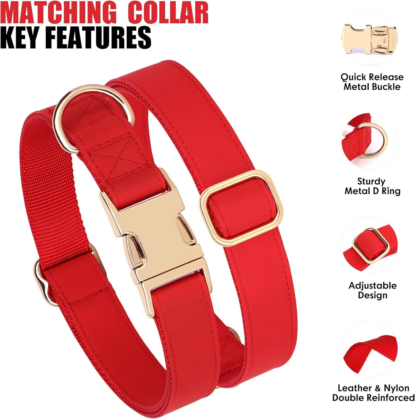 PET ARTIST Soft PU Leather Dog Collar, Bright & Classic Red Dog Collar with Quick Release Rose Metal Buckle, Adjustable Nylon Padded Durable Pet Collars for Large Dogs Girl, Neck Fit 16-27"