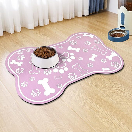 Dog Cat Mat for Food and Water,Rapid Absorbent Pet Feeding Mat, Bone Shaped Dog Placemat Bowl Mat with Rubber Backing,No Stains Pet Food Mats Indoor, Pet Accessories Supplies,Pink 23"×36"