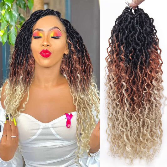 Goddess Locs Crochet Hair 18Inch Curly Faux Locs Crochet Hair River Locs Hippie Locs Pre Looped Crochet Braids Bohemian Locs Cro