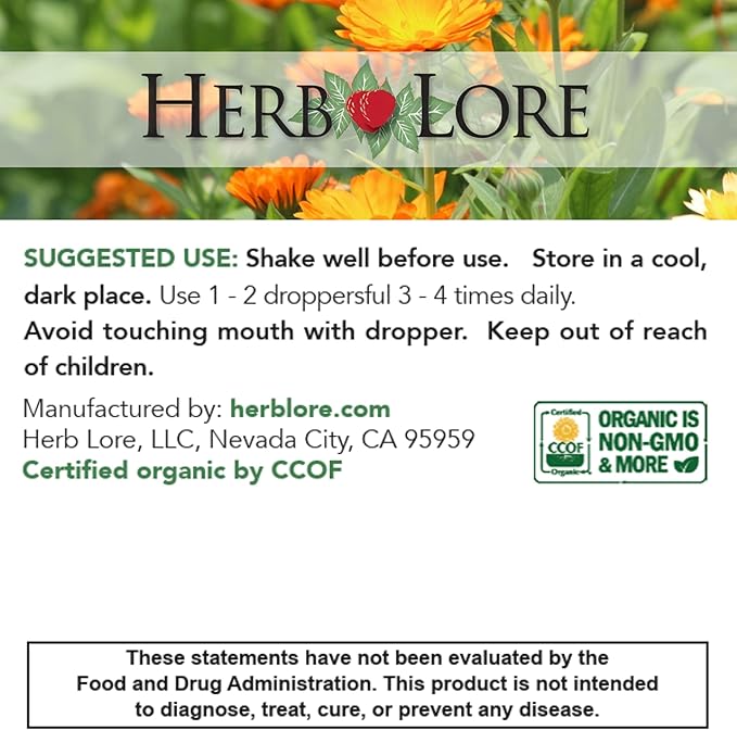Herb Lore Organic Mullein Tincture Drops - Mullein Leaf Extract for Lungs - Safe for Kids - Alcohol Free (2 fl oz)