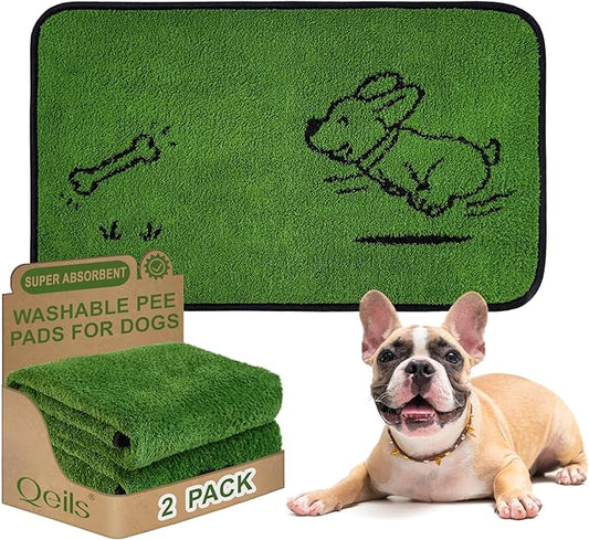 Qeils Reusable Puppy Pads, Washable Pee Pads for Dogs 2 Pack Durable Absorbent Leakproof Potty Pads with Non-Slip, Indoor Training & Pet Party Gift 18"x30"