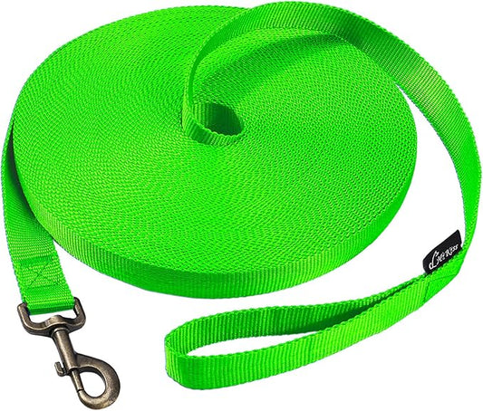 HIKISS Long Dog Leash Obedience Recall Training Agility Lead with Thickening Material for Large Dog - 15ft 20ft 30ft 50ft 100ft Training Leash(Green 50ft)
