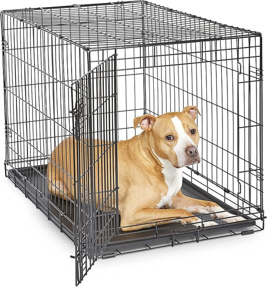Midwest Homes for Pets 36-Inch New World Crate for Medium-Large Breeds, 41-70 lbs, Single Door Folding Dog Crate, Leak-Proof Tray & Secure Latch, Portable, Durable & Easy to Assemble