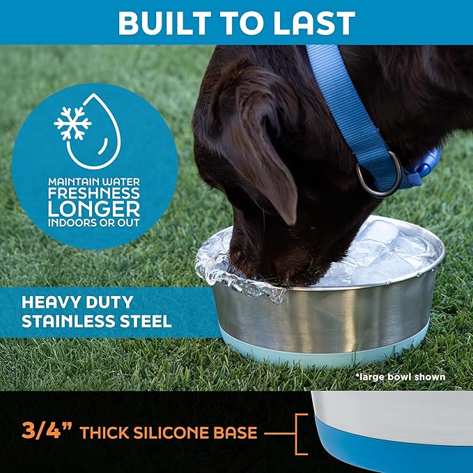 Master Pet Supply Stainless Steel Dog Bowls Set of 2 with Extra Thick Silicone Base - 16 Cup (128 oz) Graphite, Non-Slip, Dishwasher Safe Metal Bowls, Pet Dog Food Bowl for Dogs, Cats, Anti Rust