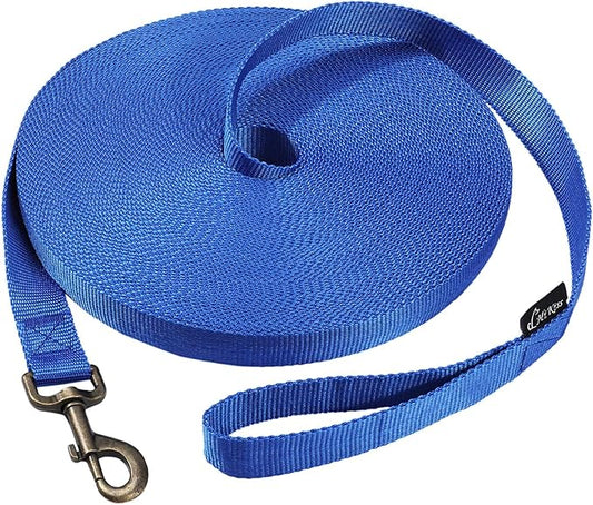 HIKISS Long Dog Leash Obedience Recall Training Agility Lead with Thickening Material for Large Dog - 15ft 20ft 30ft 50ft 100ft Training Leash(Blue 100ft)