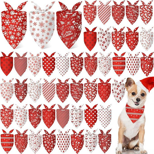 Abbylike 50 Pcs Valentines Day Dog Bandanas Bulk Red and White Polka Dots Stripes Bandanas for Dogs Triangle Kerchief Bibs Scarf for Pet Romantic Costume Photo Props Accessories(31.5 x 21.7 x 21.)