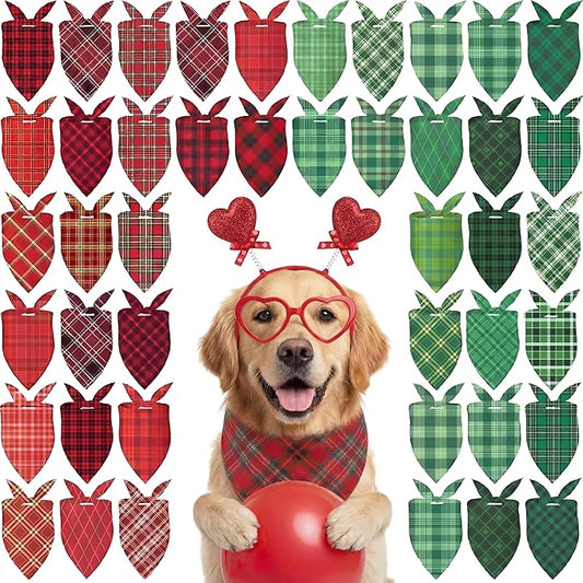 Abbylike 50 Pcs St. Patrick's Day Dog Bandanas Bulk Green Plaid Bandanas for Dogs Triangle Kerchief Bib Scarf for Pet Irish Holiday Costume Photo Props Accessories (31.5 x 21.7 x 21.7)