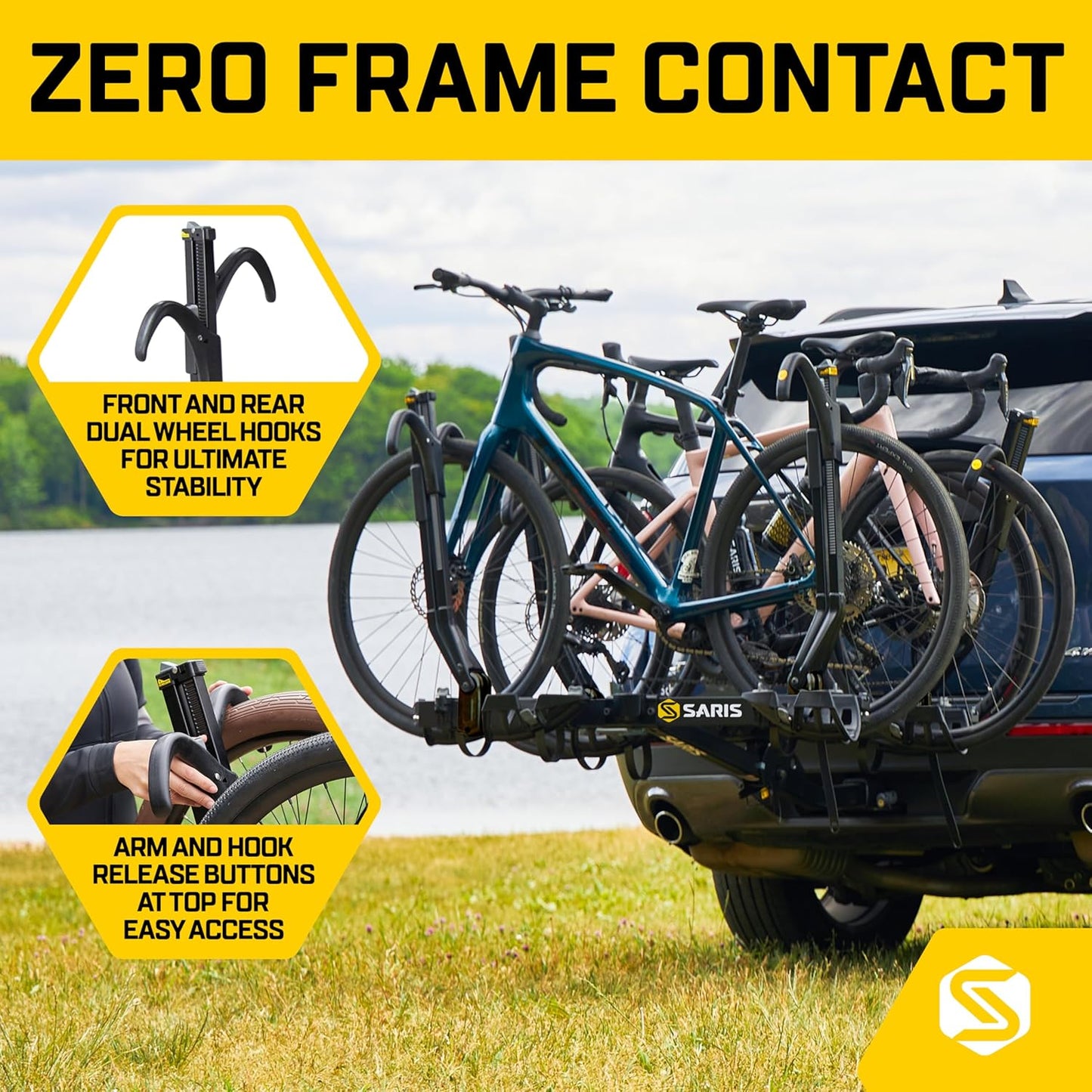 Saris SuperClamp G3 4-Bike Hitch Rack – Lightweight Platform Bike Carrier for Car, SUV, Truck – Tilting Design, Secure Wheel Clamping, Fits Road, Mountain, E-Bikes – 2" Hitch Receiver