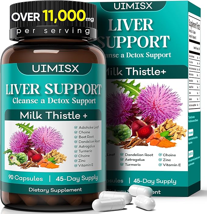 Milk Thistle Supplement - Liver Detox Cleanse Formula Herbal Liver Support with Milk Thistle, Dandelion Root, Artichoke, Turmeric, Astragalus for Liver Health, 90 Capsules-65