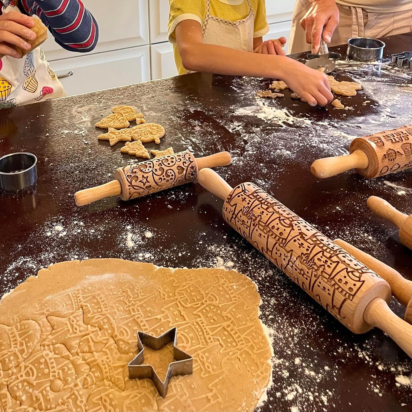 ECHO Embossing Rolling Pin with Ornamental Bloom Pattern – Dough and Clay Roller for Embossed Cookies and Pottery - Cookie and Ceramic Stamp - Baking Gifts for Women by Algis Crafts