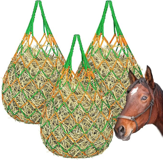 3 Pcs Hay Bags for Horses, Hay Nets for Horses Goat Sheep,Goat Hay Feeder for Slower Feeding,Strong Load-Bearing Hay Bag Hanging for Horse Stable Trailer (Green)