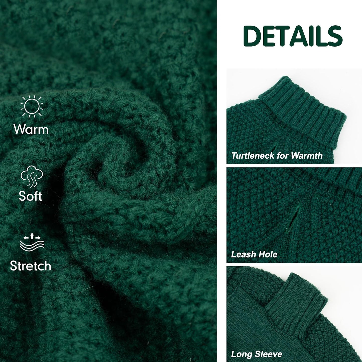 cyeollo Dog Sweater Pullover Turtleneck for Dogs, Classic Knitwear Fall Winter Cold Weather Dog Clothes Warm Pet Apparel Small Medium Large Dog Sweaters, Green L