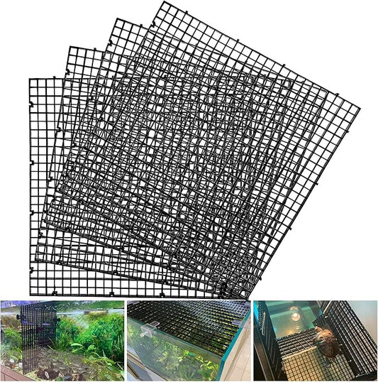 Adjustable Aquarium Fish Tank Divider Filter Bottom Plastic Grid Fish Tank Isolation Board Egg Crate Tray((Black, 4pcs 11.8X11.8Inch with 0.35Inch Hole)