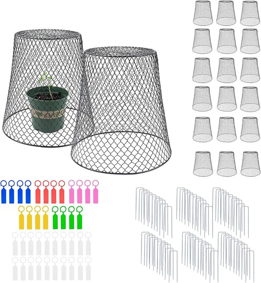 Anothera 20Pcs Chicken Wire Cloche Plant Covers, 9.2×9.2 Inches Plant Protectors from Animals, Metal Garden Plant Cages for Outdoor Plants, Keep Rabbits, Squirrels, Birds Out