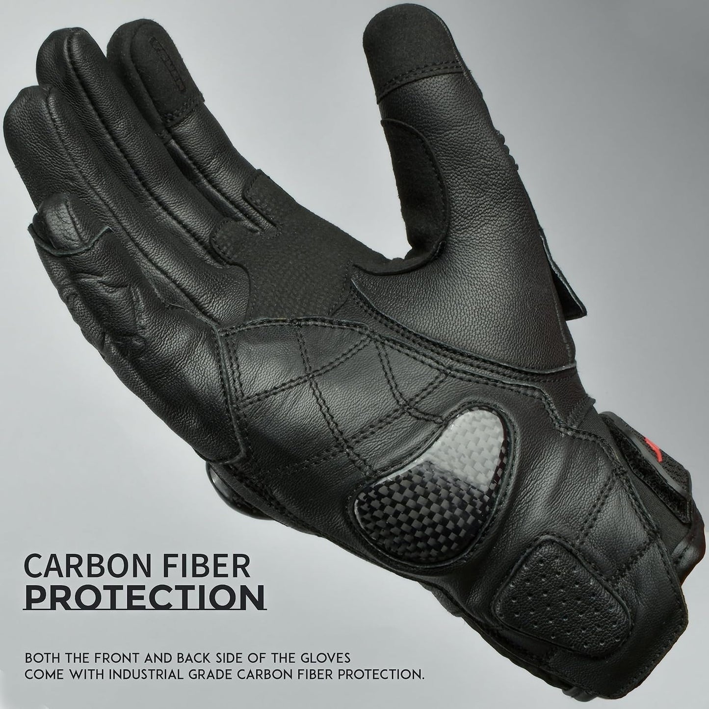 J.A.G. Leather Motorcycle Gloves for Men - Carbon Fiber Knuckle Protection, Motorbike Powersports, Dirt Bike, Touchscreen Gloves for Men and Women, Guantes para Moto.