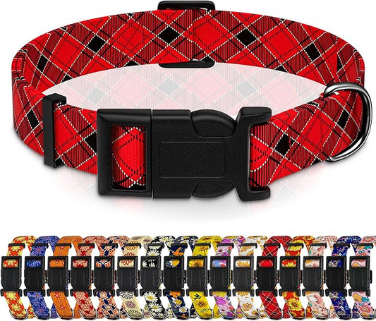 Christmas Plaid Dog Collar, Classical Boys Girls Puppy Collar for Small Medium Large Dogs, Adjustable Soft Pet Collar with Safety Buckle for Male Females(Red Plaid, XS)