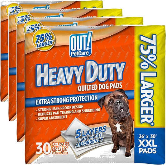 OUT! XXL Heavy Duty Dog Training Pads | Leak Proof | 26"x30" | 30 Count, Pack of 4