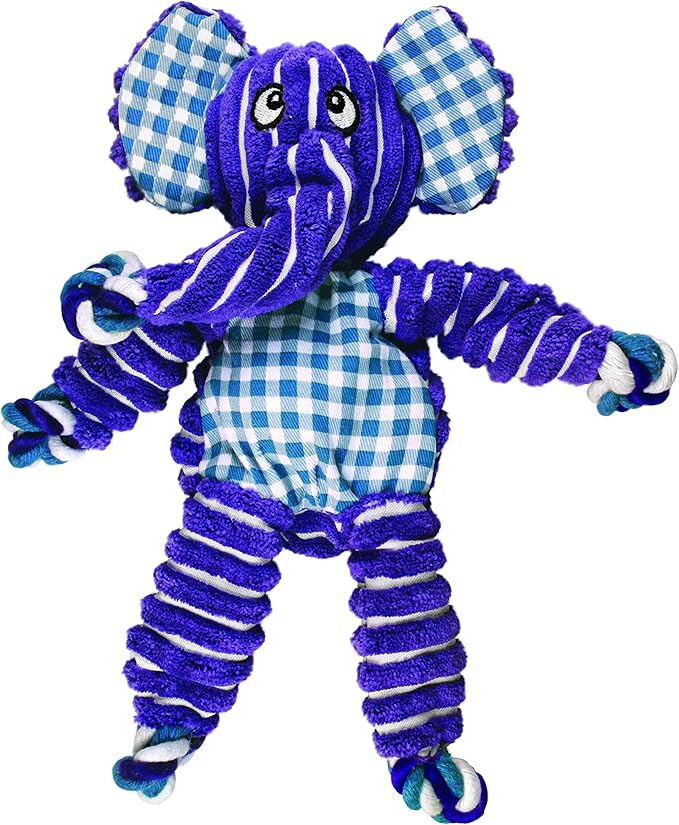 KONG Floppy Knots - Durable No‑Stuffing Squeaky Rope & Plush Dog Toy - for Teething, Playing (Elephant, Small/Medium)