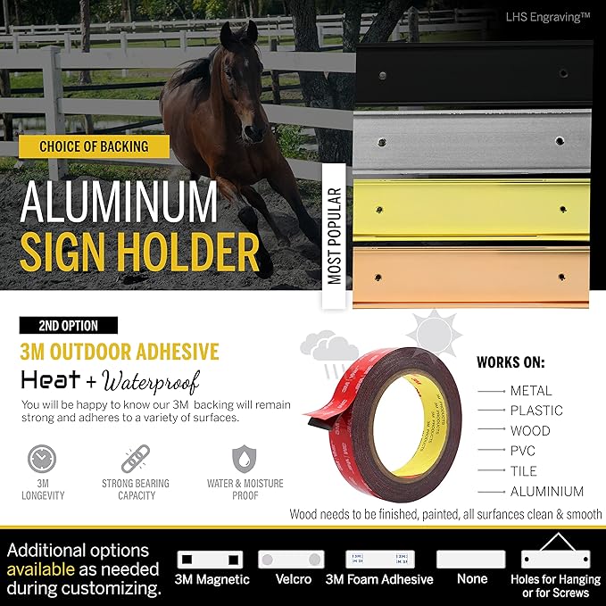 Personalized Horse Stall Name Plates, 2x6 Horse Stall Signs with Adhesive, All Weather UV Protected, Blue Plastic with White Letters - Made in USA - B9