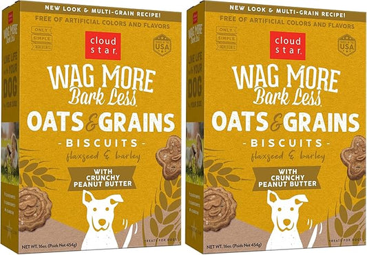 Cloud Star Wag More Bark Less Oats & Grains Crunchy Dog Treats, Peanut Butter, 16 oz. Box (Pack of 2)