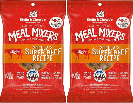 Stella & Chewy's Freeze-Dried Raw Beef Meal Mixers- Dog Food Topper and Mixer - Made with 95% Grass-Fed Beef, Organs & Bone - Perfect for Picky Eaters - Grain-Free - 1 oz (Pack of 2)