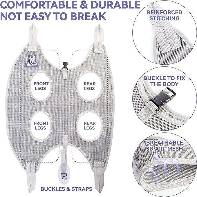 Dog Grooming Hammock Harness for Dogs & Cats with Pet Nail Clipper Trimmer - Cat Hanger Sling for Trimming Clipping Nails- Dog Hammock Restraint Bag for Small Medium Large pet （ Grey M ）
