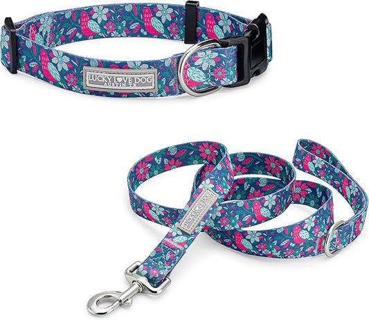 Lucky Love Dog - Adjustable Collar and Leash Set with Easy Click Buckle for Large Dogs, Durable, & Comfortable Collar for Male & Female Dogs, Puppies & Adult - CarrieBelle Combo, Large