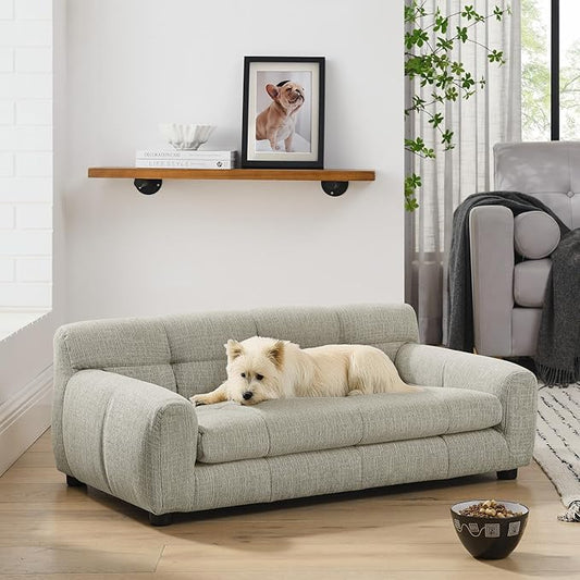 38" Dog Couch Bed for Large with Backrest and Armrest, Modern Pet Bed Comfortable Dog Couch for Medium and Large Dogs, Linen Fabric (Beige)