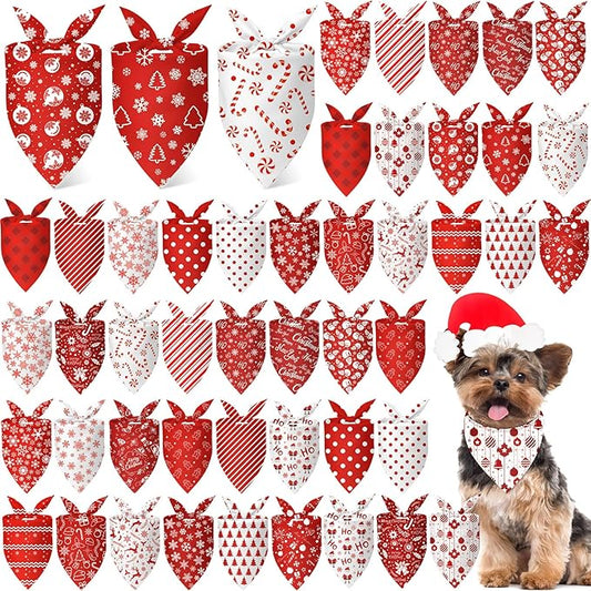 Abbylike 50 Pcs Valentines Day Dog Bandanas Bulk Red and White Polka Dots Stripes Bandanas for Dogs Triangle Kerchief Bibs Scarf for Pet Romantic Costume Photo Props Accessories(19.7 x 13.8 x 13.8)