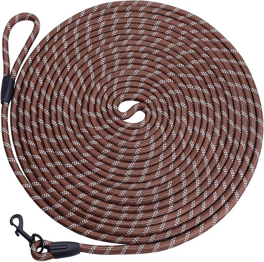 Long Dog Leash for Training 15Ft-Reflective Nylon Rope with Swivel Hook-Recall Agility Lead for Large Small Medium Dogs Outside Walking Hiking-Brown