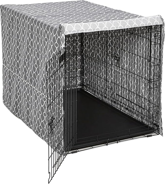 MidWest Homes for Pets XL Dog Crate Cover with Teflon Fabric Protector, Poly-Cotton Privacy Kennel Cover Fits Most 48-inch Crates, Gray Designer Print, Washable, Reduces Barking