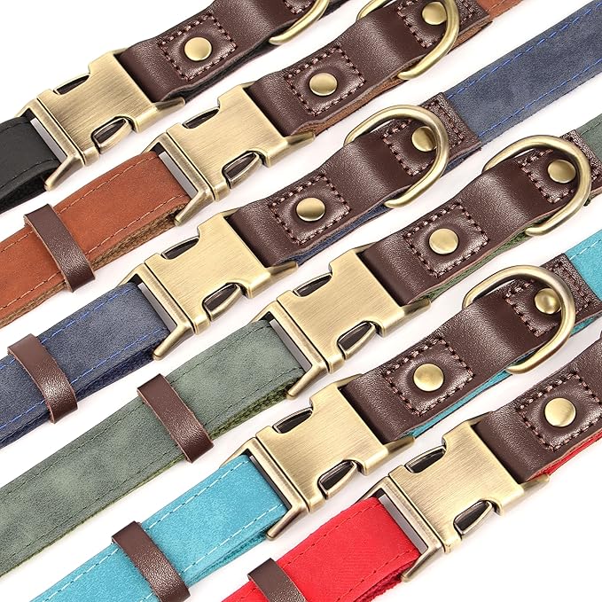 Didog Soft PU Leather Dog Collar for Large Dogs,Classic Adjustable Wide Dog Collars with Quick Release Metal Buckle,Easy Clean and Comfortable with Nylon Lining,Light Blue,XL Neck 20-27", Width 1.2"
