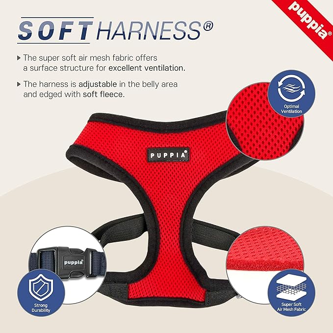 Puppia Soft Dog Harness No Choke Over-The-Head Triple Layered Breathable Mesh Adjustable Chest Belt and Quick-Release Buckle, Sky Blue, X-Large (Pack of 2)