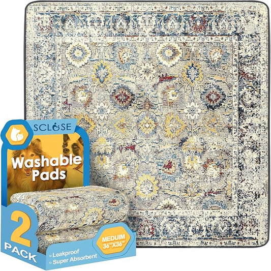 Washable Pee Pad for Dogs 2 Pack, 36" x 36" Reusable Puppy Pads Waterproof Dog Rugs, Super Absorbent, Leakproof, Dog Crate Pad, Playpen Mat, Whelping Pads, Vintage