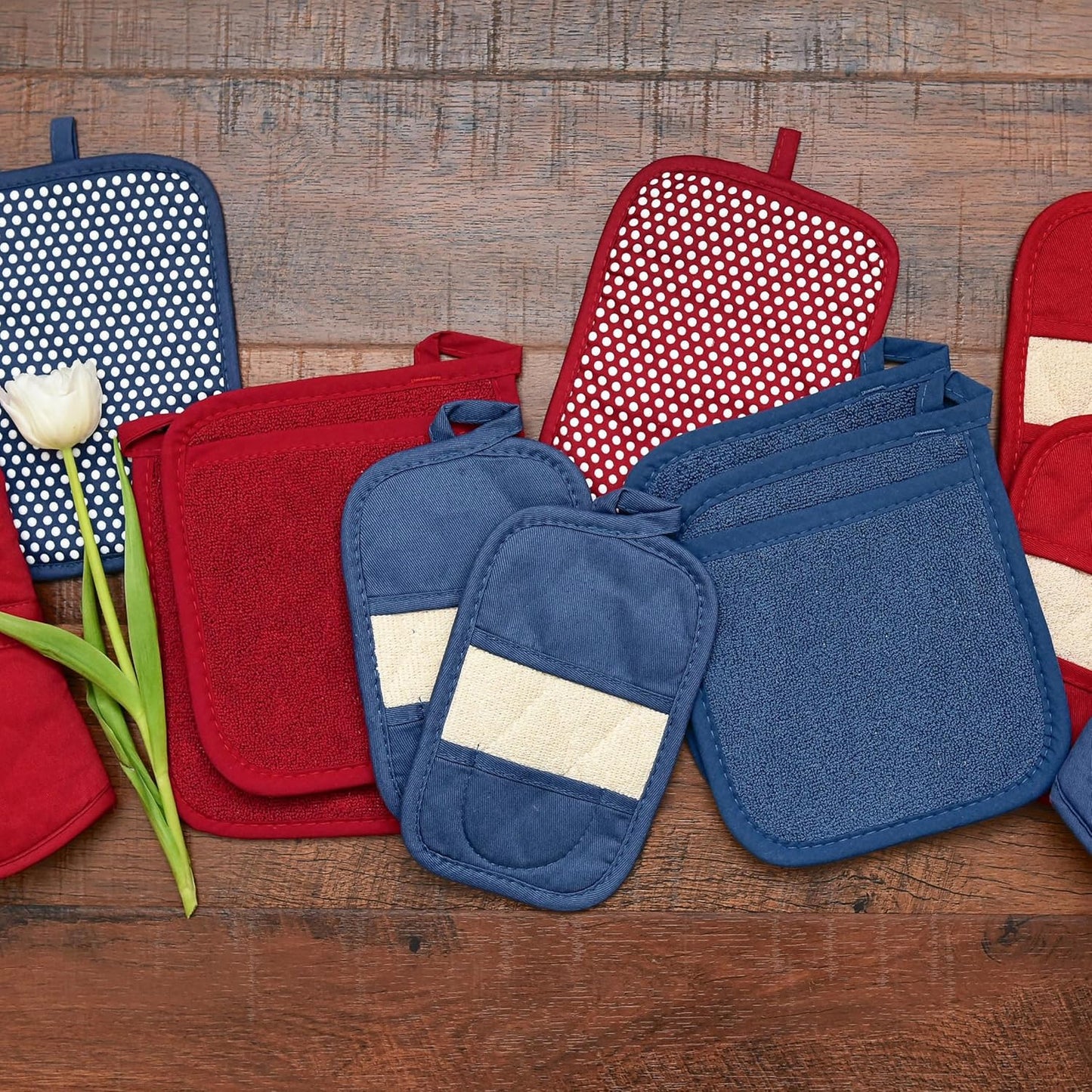 RITZ Terry Pocket Mitt & Hot Pad: Unparalleled Heat Resistant, Durable 100% Cotton – Ergonomically Designed for Optimal Grip – Easy-Care Machine Washable – 4-Pack, Federal/Paprika