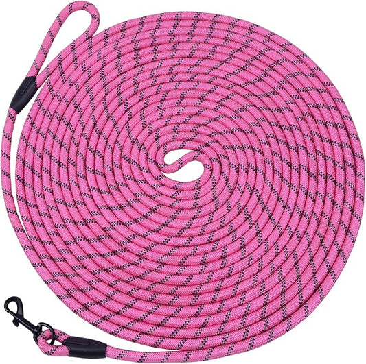 Long Dog Leash for Training 15Ft-Reflective Nylon Rope with Swivel Hook-Recall Agility Lead for Large Small Medium Dogs Outside Walking Hiking-Pink