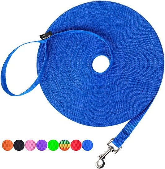 Hi Kiss Dog/Puppy Obedience Recall Training Agility Lead - 15ft, 20ft, 30ft, 50ft, 100ft Training Leash - Great for Play, Camping, or Backyard Blue - 30 Feet