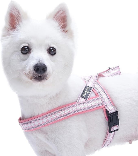Blueberry Pet 4 Colors Soft & Comfy 3M Reflective Jacquard Padded Dog Harness, Chest Girth 30" - 38.5", Pink, Large, Adjustable Harnesses for Dogs