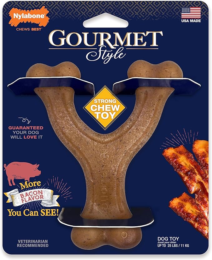 Nylabone Gourmet Style Wishbone Strong Chew Toy for Dogs, Bacon Flavor, Small - Up to 25 lbs, 1 Count