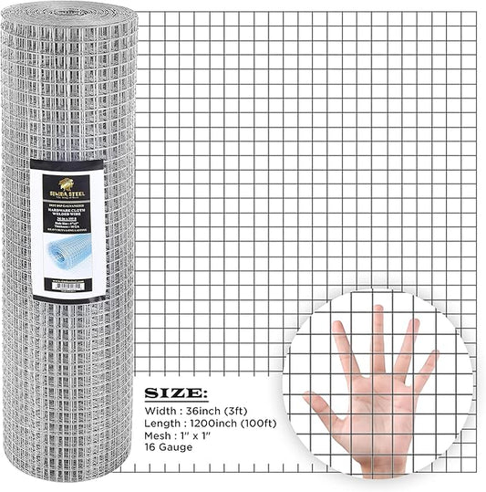 36” x 100 FT Hardware Cloth 1 inch Mesh 16 Gauge, Hot Dip Galvanised Wire Mesh, Rust Proof, Welded Cage Wire Rolls for Garden, Fence, Chicken, Rabbit, Pet Enclosures