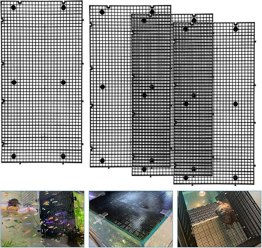 Adjustable Platic Grip Panel Aquarium Fish Tank Divider Filter Bottom DIY Plastic Grid Fish Tank Isolation Board Plastic Egg Crate Tray (Black, 4pcs 11.8X5.9 Inch with 0.15 Inch Hole)