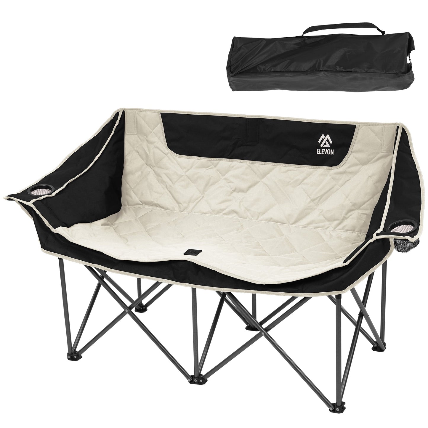 BalanceFrom Oversized Double Camping Chair，2-Person Heavy-Duty Folding Loveseat，Portable Outdoor Chair，with Armrests, Cup Holders & Carry Bag, for Camping, Picnic, Backyard