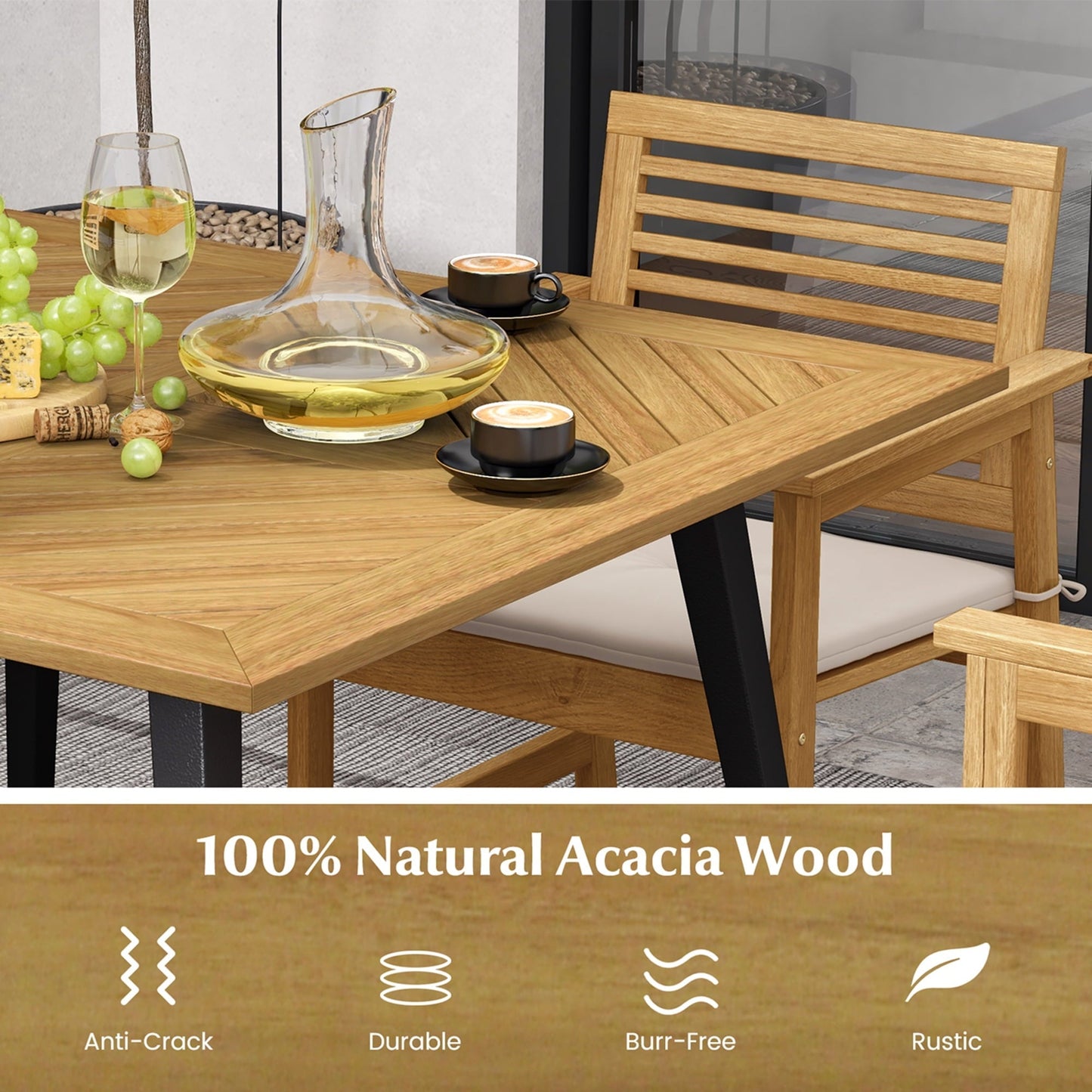 Gymax 42.5'' Outdoor Dining Table w/ 1.9'' Umbrella Hole Adjustable Foot Pads
